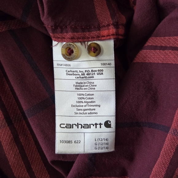 Carhartt Red Button Down Shirt Classic Plaid Size L - Picture 4 of 6